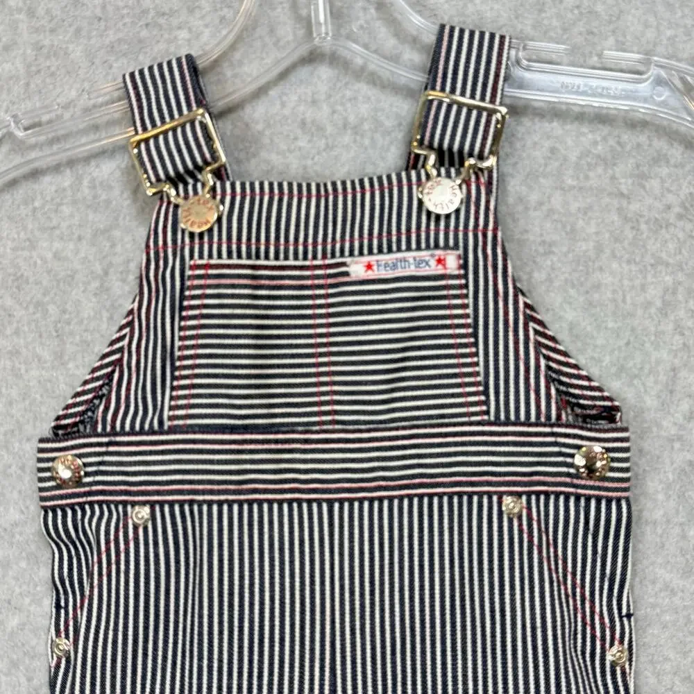 Vtg Health-Tex Striped Overalls Size 18 Mo Train Conductor Railroad USA